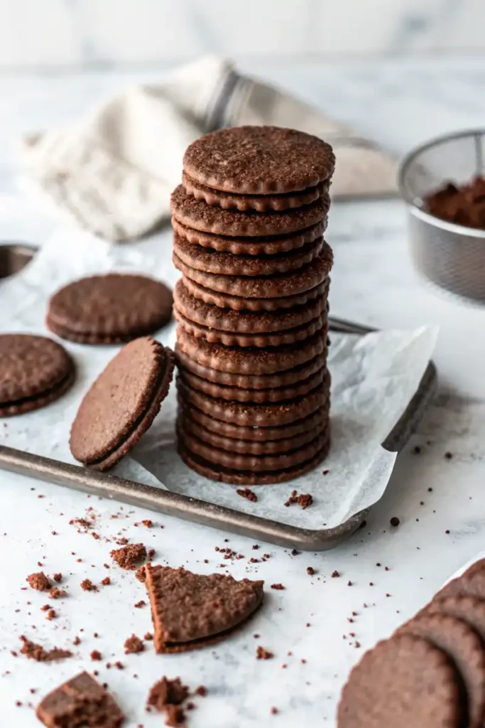 Stacked chocolate wafer cookies