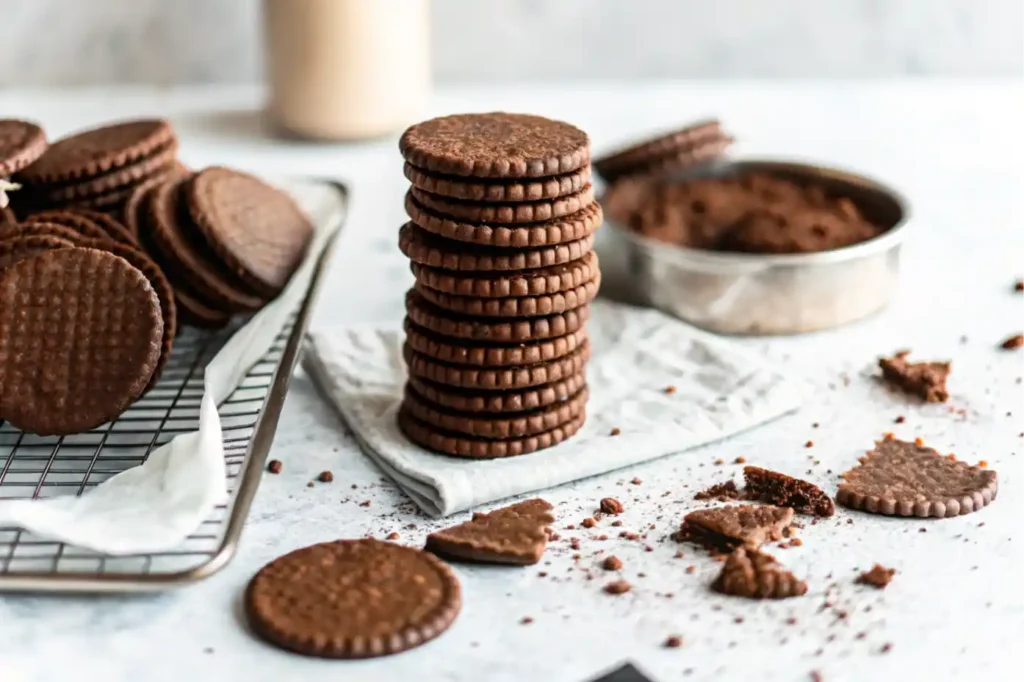 Freshly baked chocolate wafer cookies