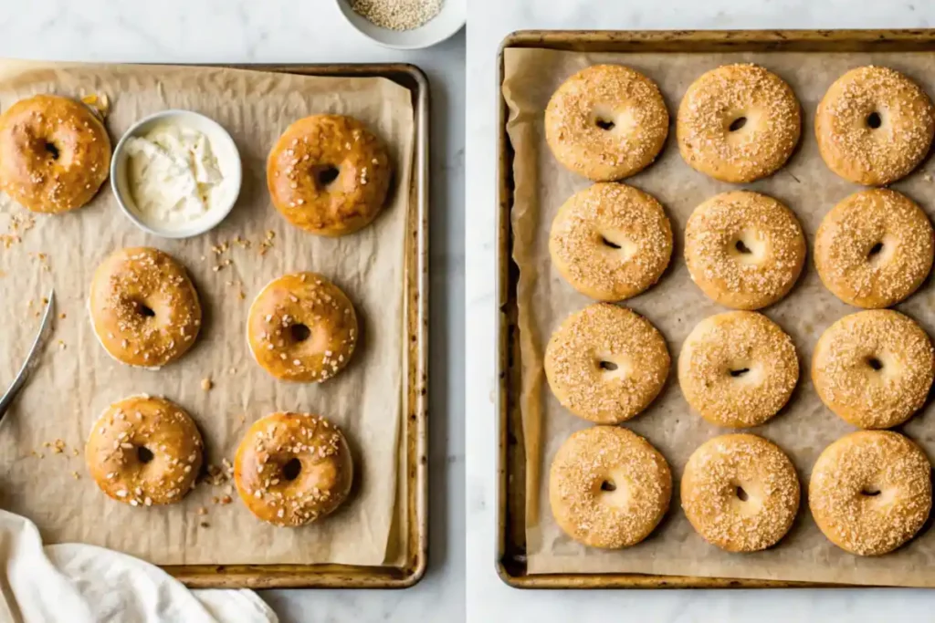 Gluten-free bagels on a baking sheet