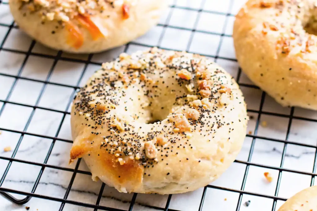 Gluten-free everything bagel on a cooling rack