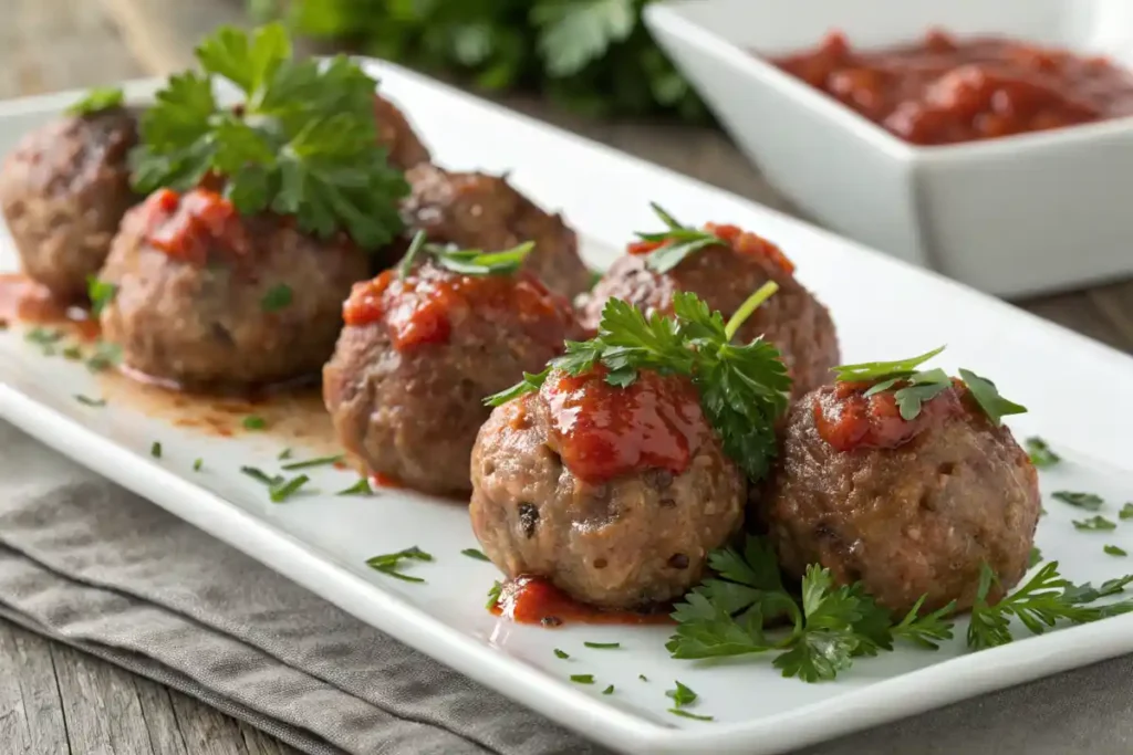 Gluten-free meatballs with marinara and fresh herbs