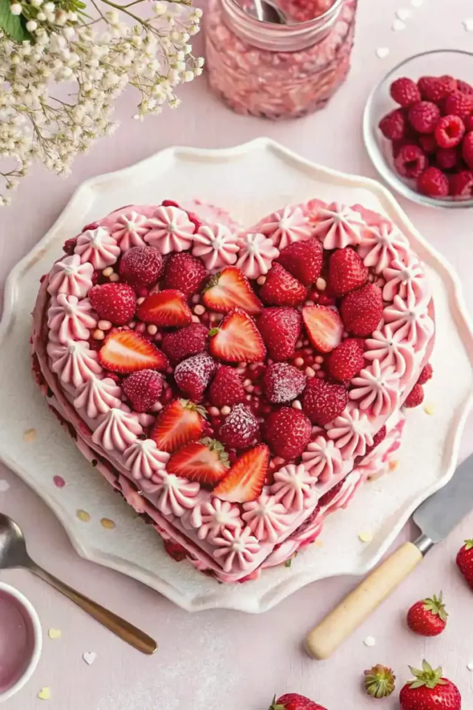 topped with fresh raspberries and strawberries