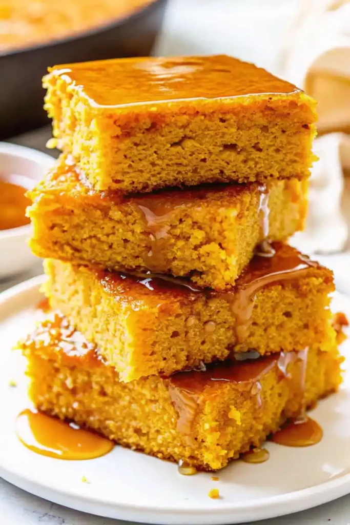 Sweet potato cornbread slices stacked