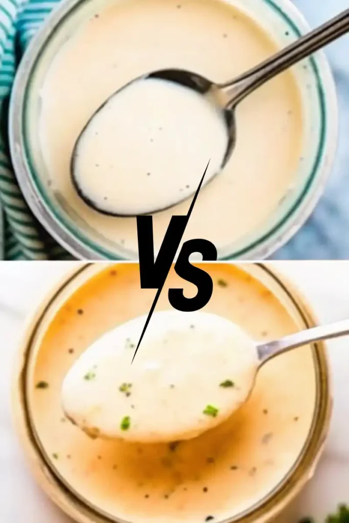 Side-by-side comparison of garlic Parmesan sauce and Alfredo sauce