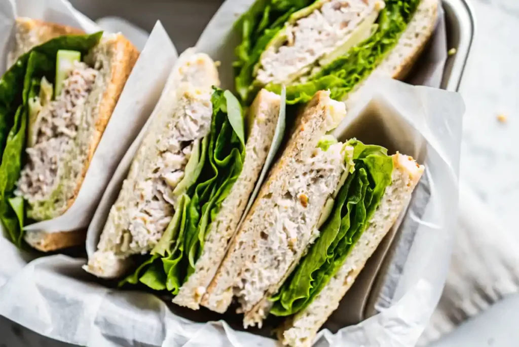 A classic tuna sandwich with lettuce and bread