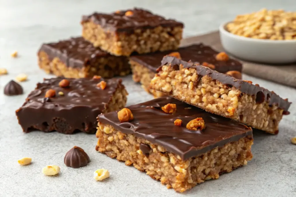 Chocolate-coated Protein Rice Krispies squares